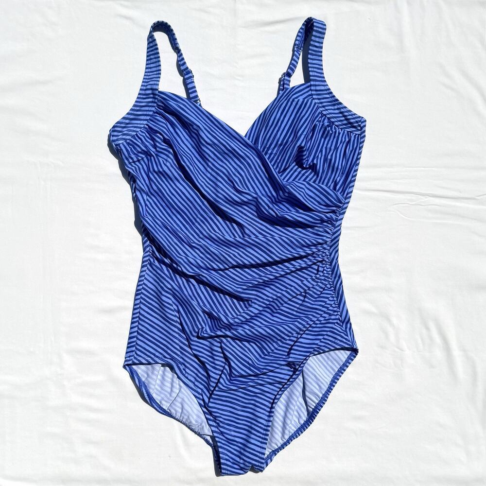 Miraclesuit X Talbots Firm Control One Piece Swimsuit Womens 16 Blue Striped